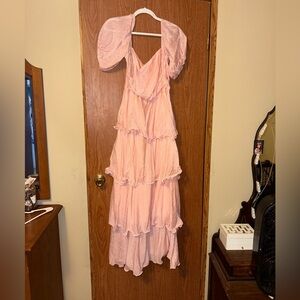 Elegant Pink Ruffled Women's Dress